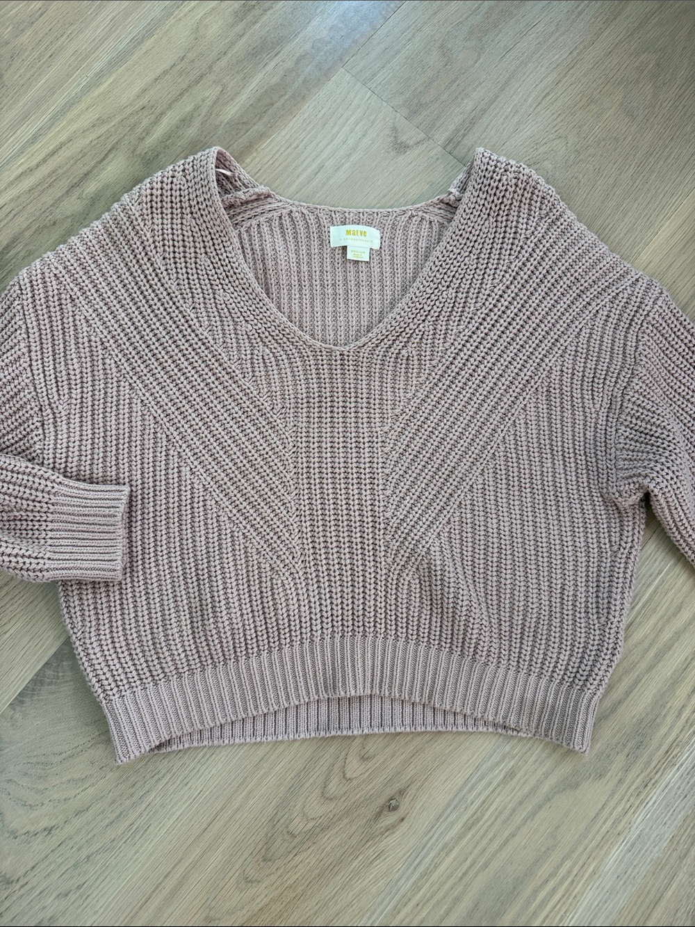 Maeve by Anthropologie Chunky V-Neck Knit Sweater Dusty Pink Mauve Medium